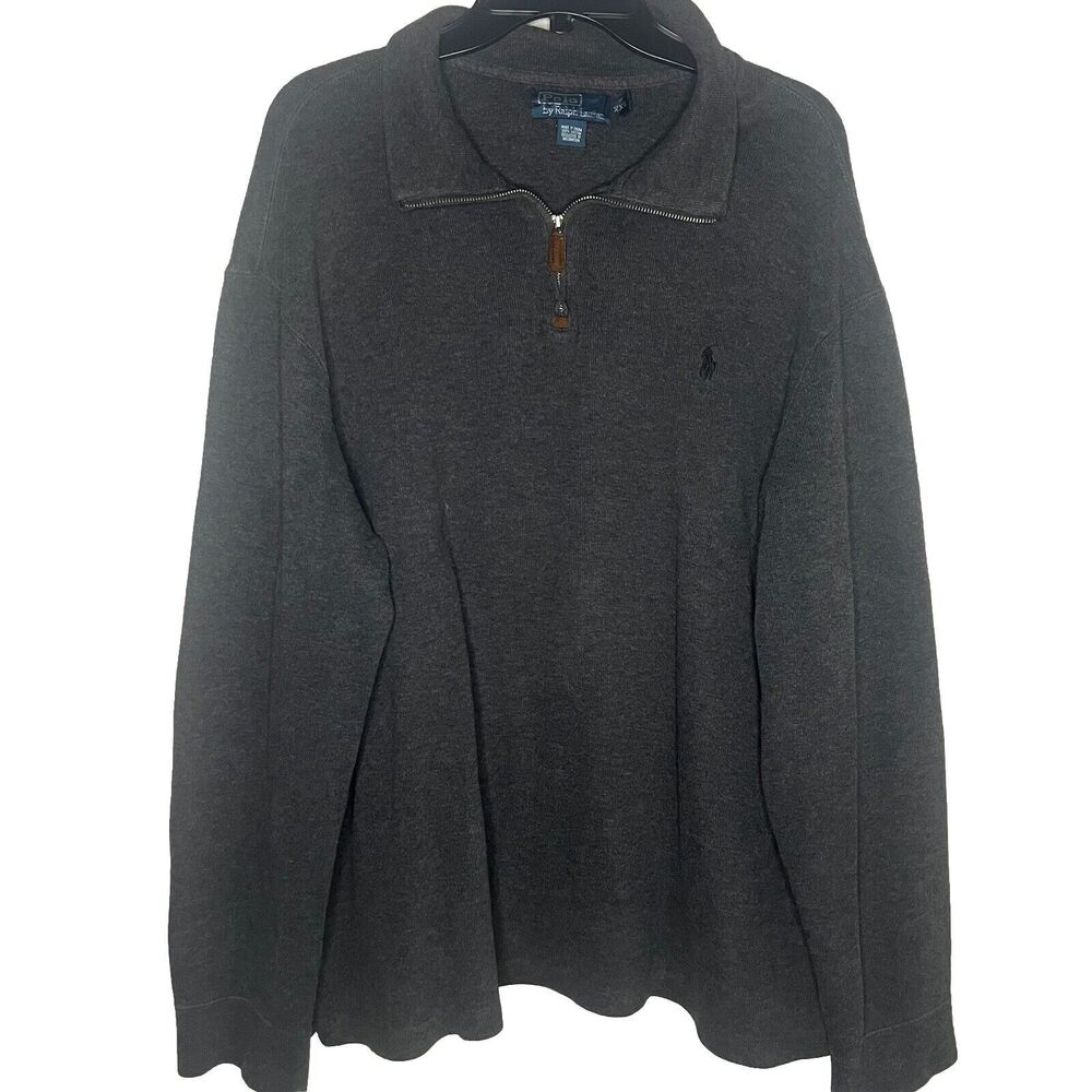 Vintage Polo Ralph Lauren Men’s Quarter Zip Pullover Sweater Dark Gray Size XXL
